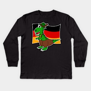 German Flag Dinosaur T-Rex Tyrolean Hat Lederhosen Funny Kids Long Sleeve T-Shirt